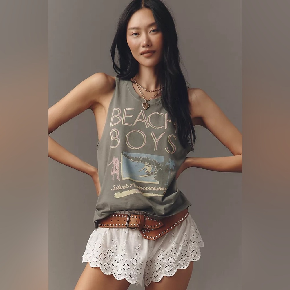 New Anthropologie Letluv Daydreamer Beach Boys Tank Top Band Tee Shirt Top